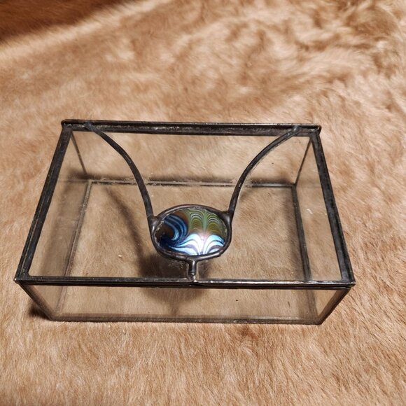 Vintage Stained Glass Trinket Box With Iridescent Glass Detail Artisan Made Ecle - Picture 1 of 6